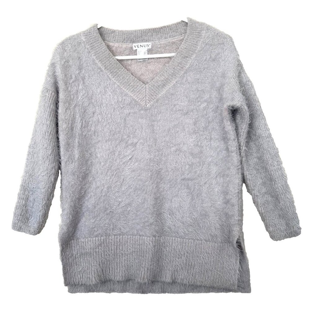 Venus Fuzzy Eyelash‎ V Neck Sweater Small 3/4 Sleeve Relaxed Textured Soft Layer